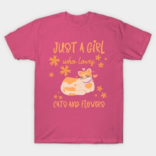 Just A Girl Who Loves Cat And Flowers T-Shirt